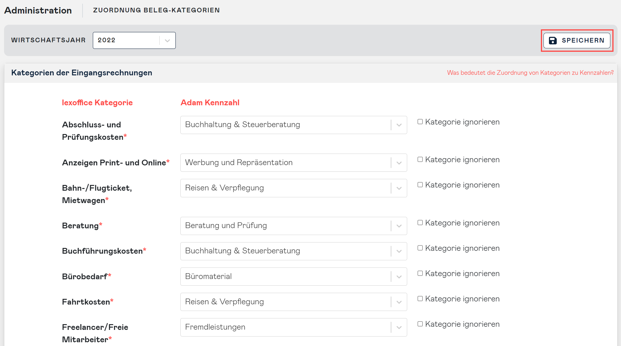 Lexware Office save mappings