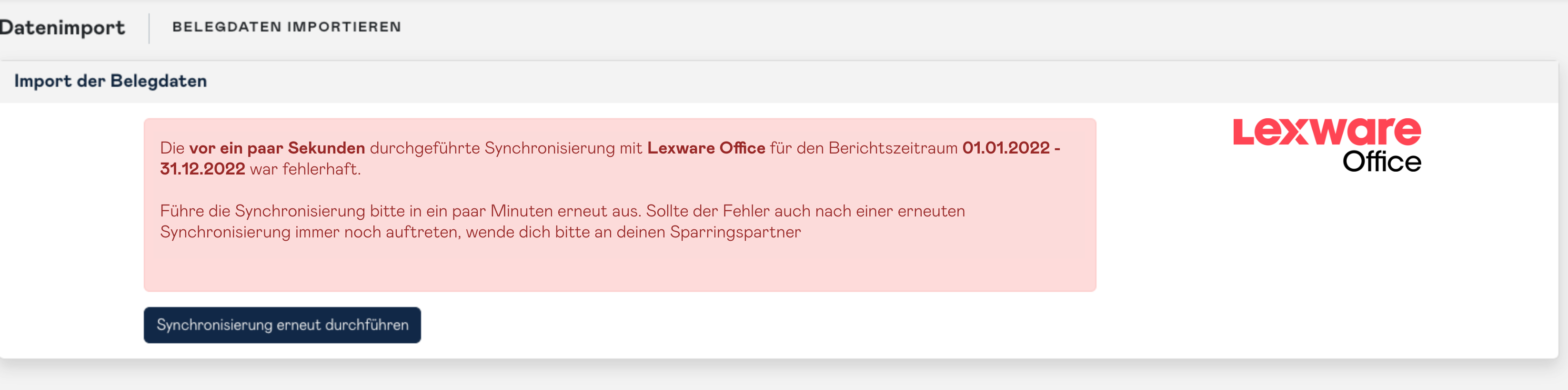 Lexware Office sync error