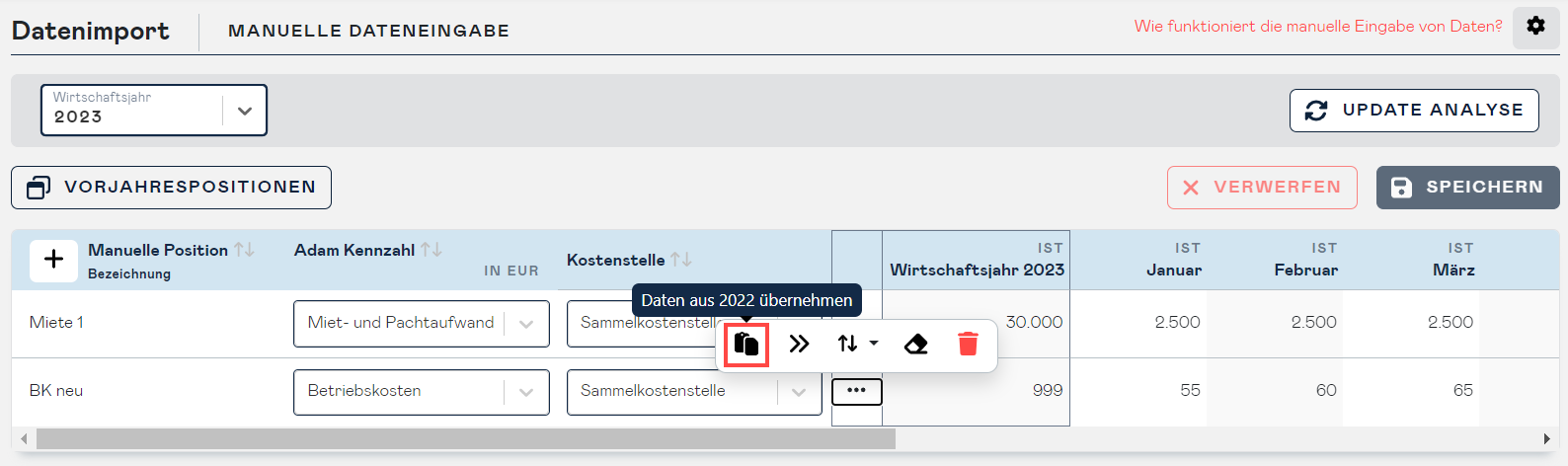 manualdata take over values