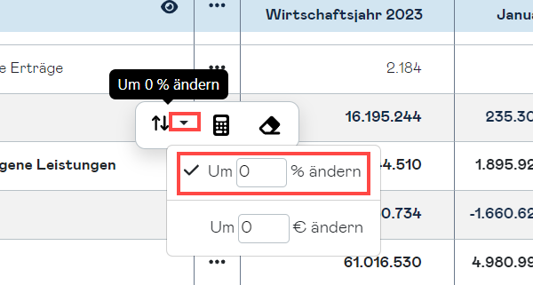 planning percent change row function