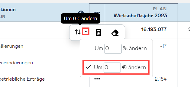 planning value change row function