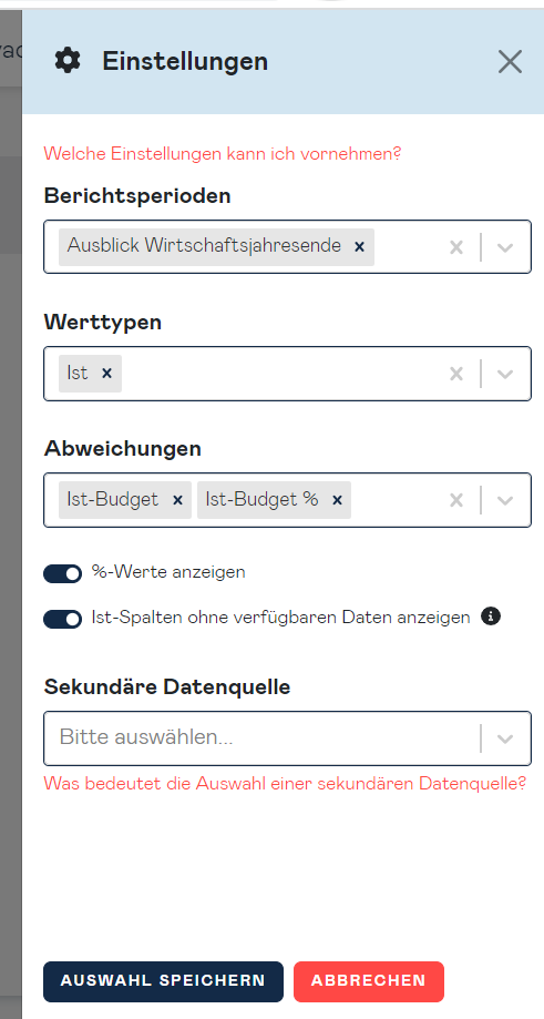 profitability detail settings