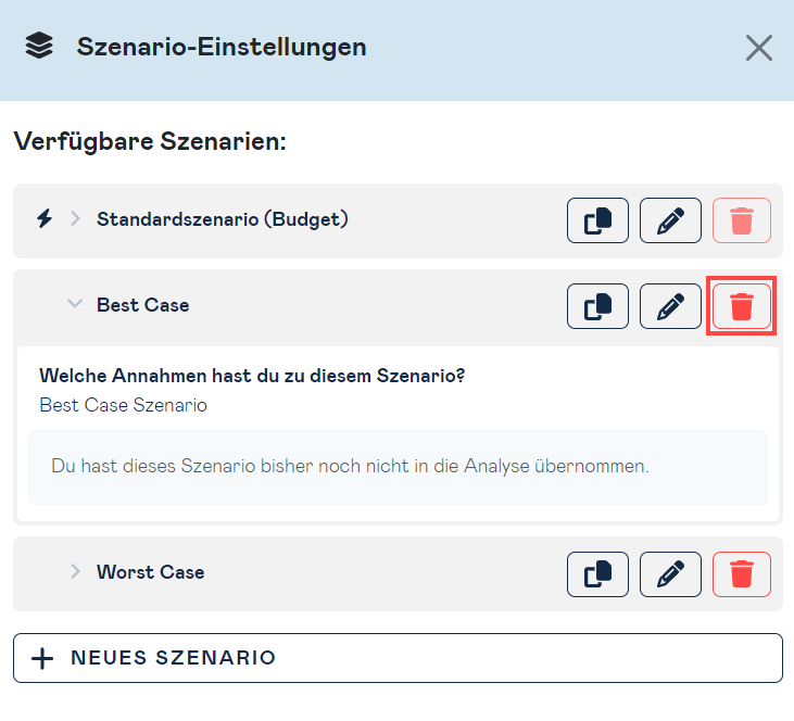 scenario administration details delete